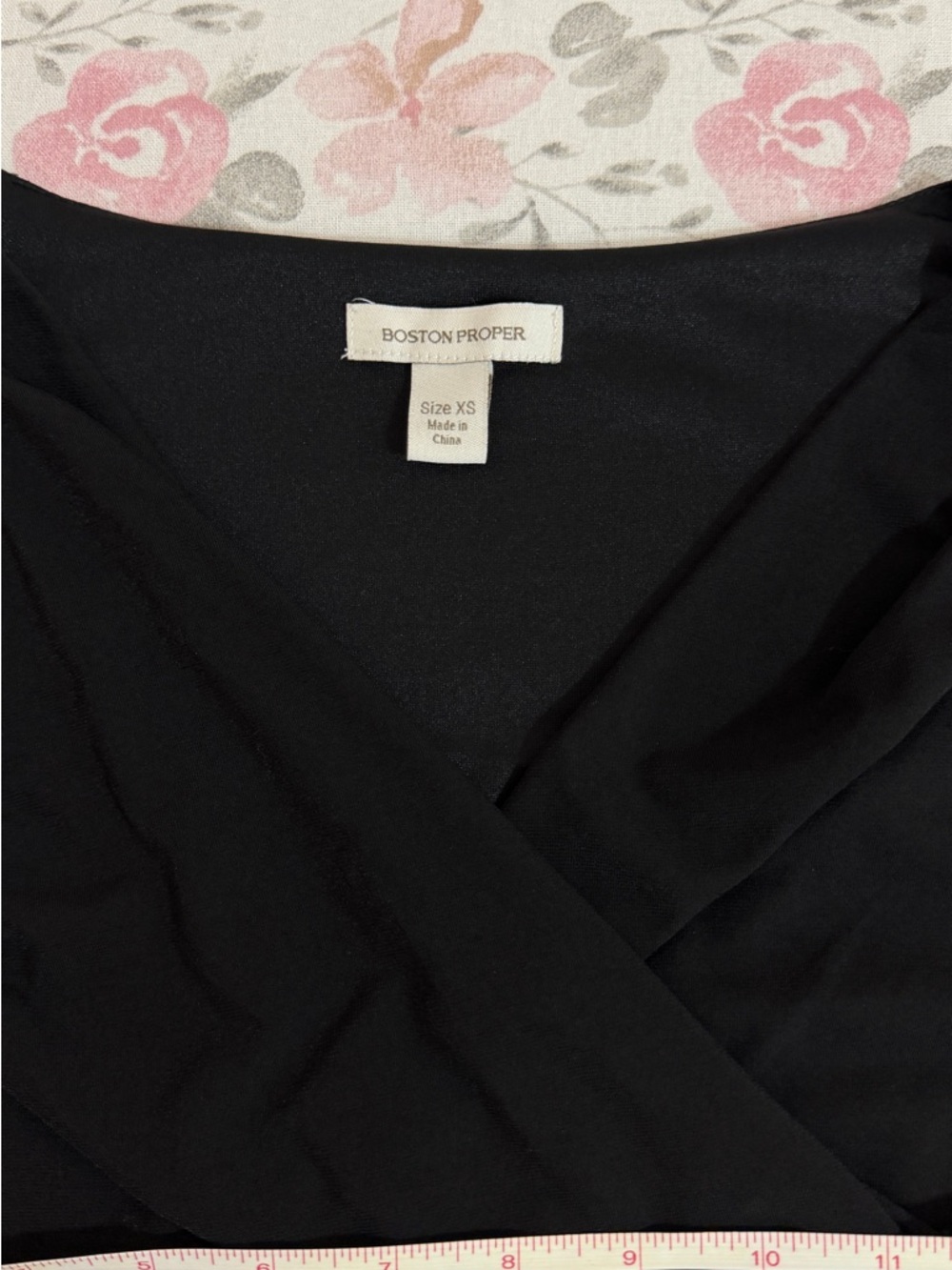 Boston Proper Black Ruched Wrap Midi Dress - Picture 8 of 9